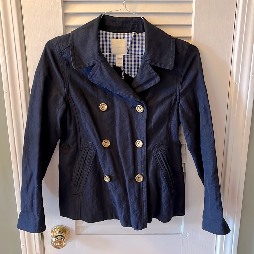 JCREW Navy Double Breasted Cotton Blend Big Gold Buttons Blazer Jacket | Size 2